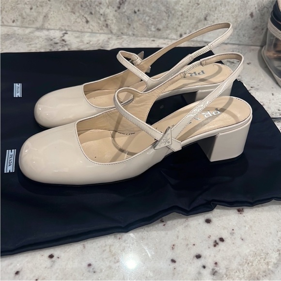 COPY - PRADA WOMEN'S CIPRIA NUDE PATENT LEATHER MARY JANE SLINGBACK PUMPS - Picture 7 of 7